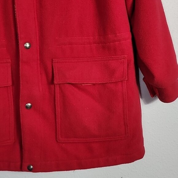 Vintage Woolrich Women Wool Chore Coat Size S Red Plaid Hooded Barn Zip Button - Picture 3 of 16